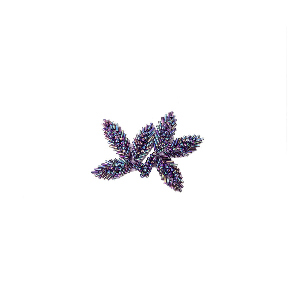 Vintage Lavender Iris Bugle and Seed Beaded Foliage Applique - 2.25