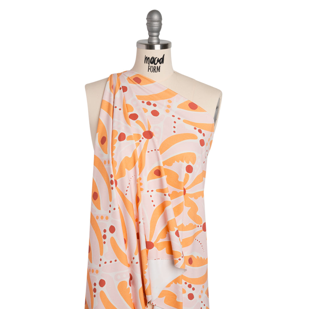 Stretch Nylon Jersey - Orange Creamsicle, Light Pink and Red Groovy Retro Floral - Designer Deadstock - Joann Fabrics