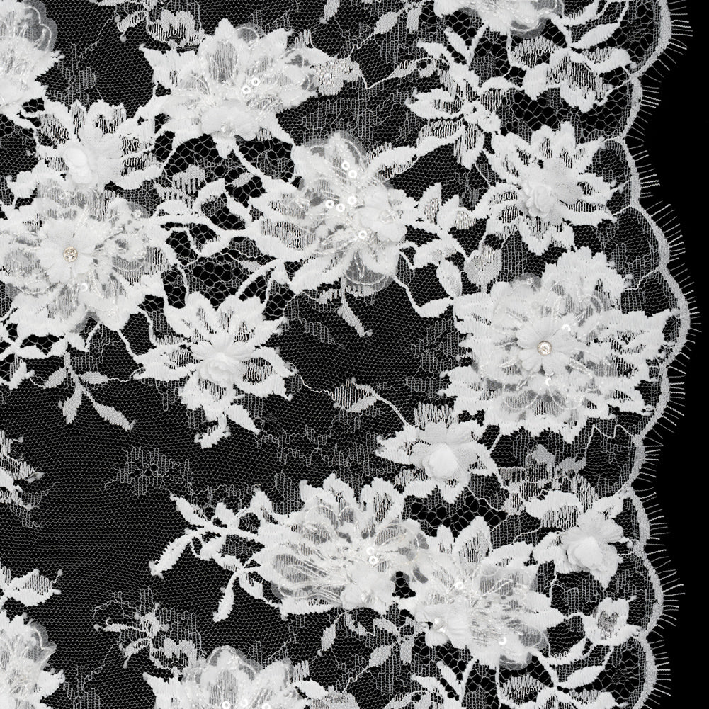 3D Fabric Flowers Embroidered Lace with Sequins and Finished Edges - Off White Floral - Joann Fabrics