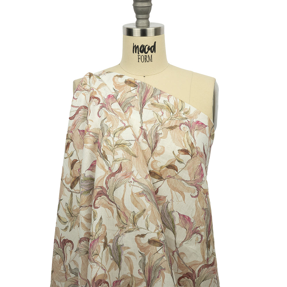 Beige and Pink Flowing Florals Medium Weight Linen Woven - Joann Fabrics