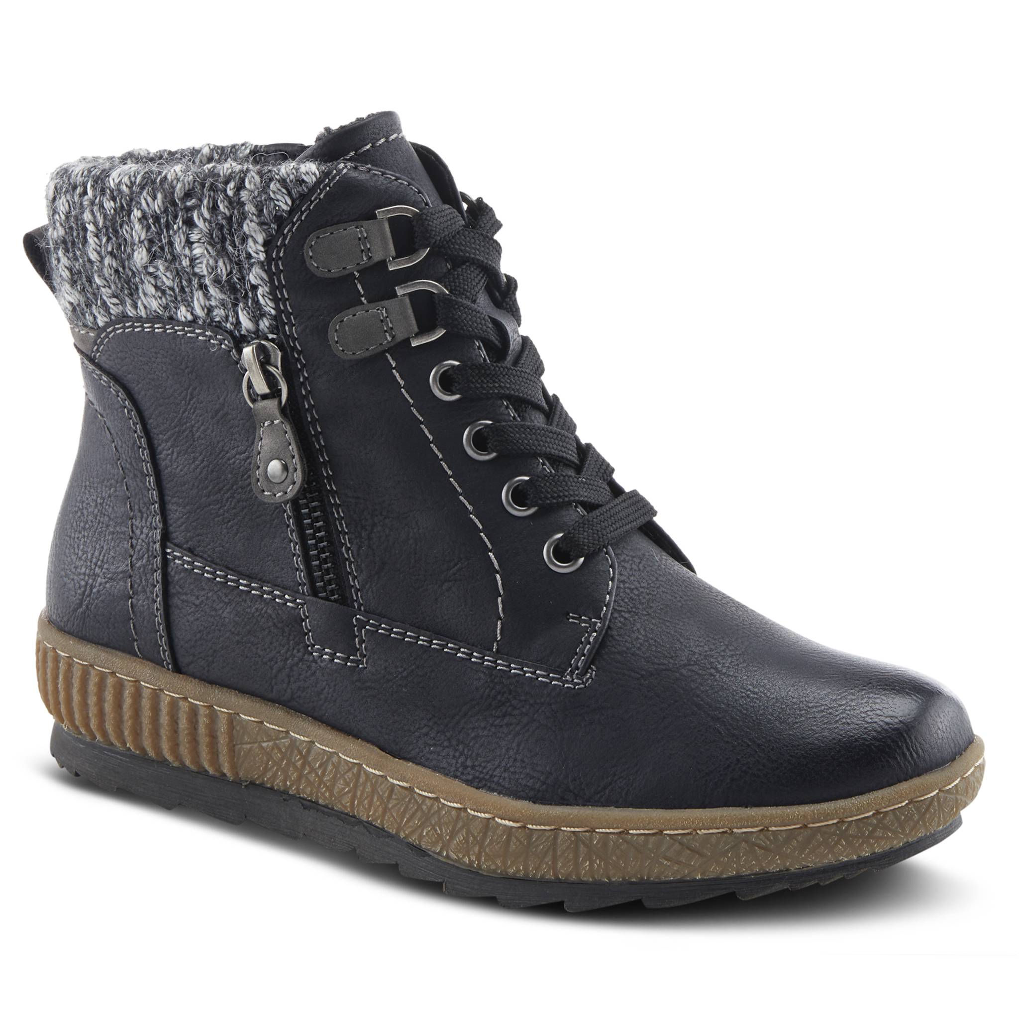 Spring Step® Sweater-Top Ankle Boots, Adjustable Laces & Side Zipper - Northstyle Catalog