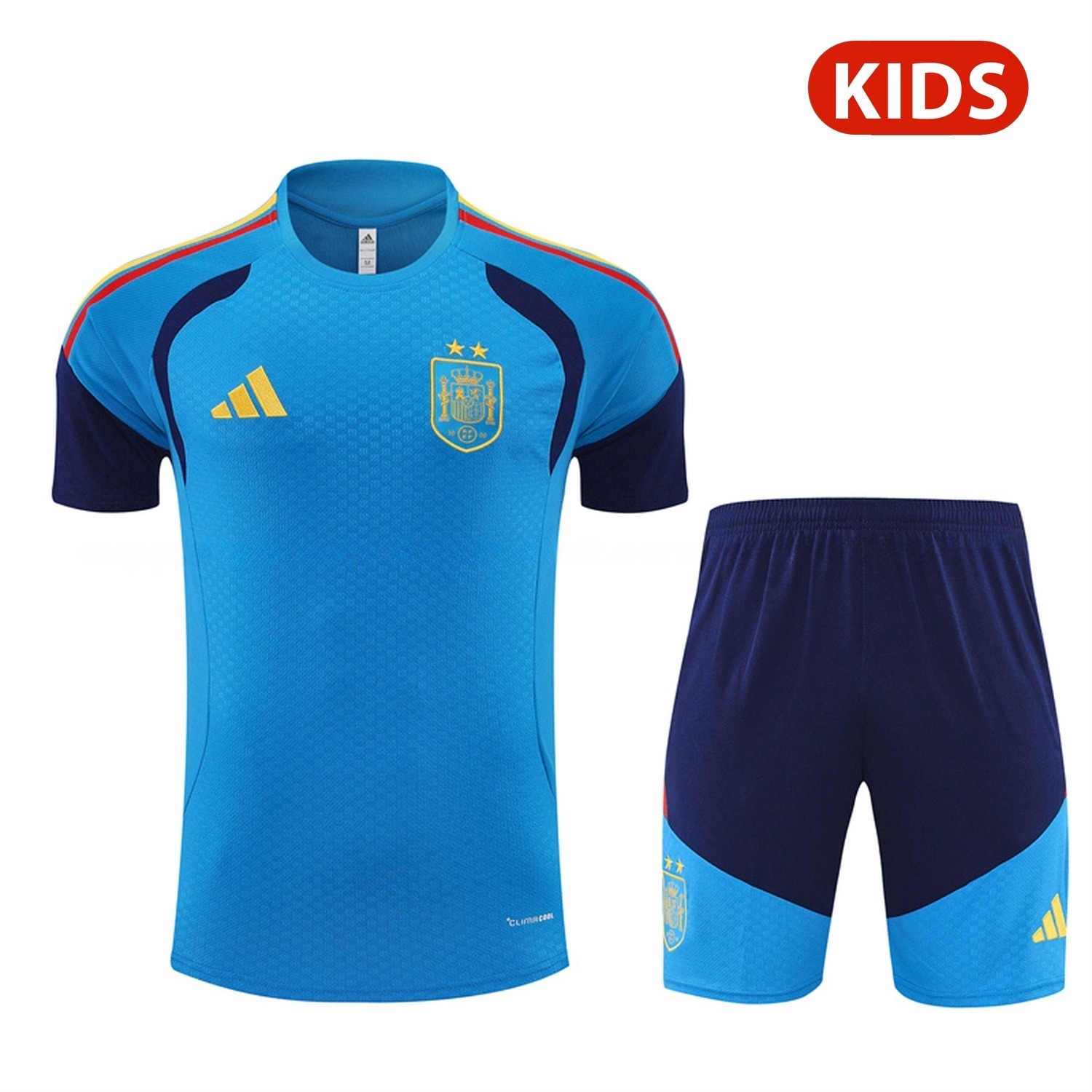 Spain 2026 Kids Short-Sleeve Training Set - Lake Blue Top & Deep Blue Shorts - UnitedFutballJersey