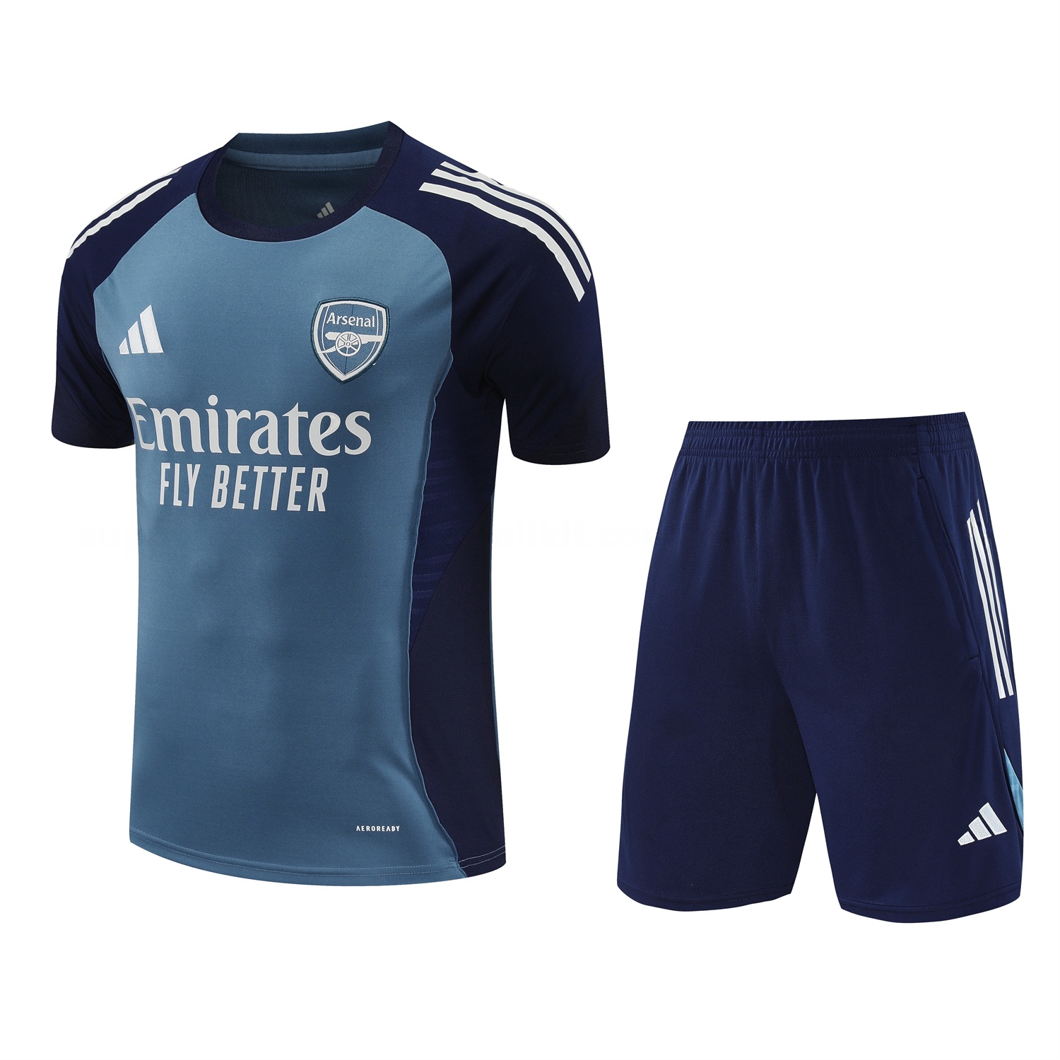 Arsenal 25-26 Short-Sleeve Training Set - Grey Blue Top & Dark Blue Shorts - UnitedFutballJersey