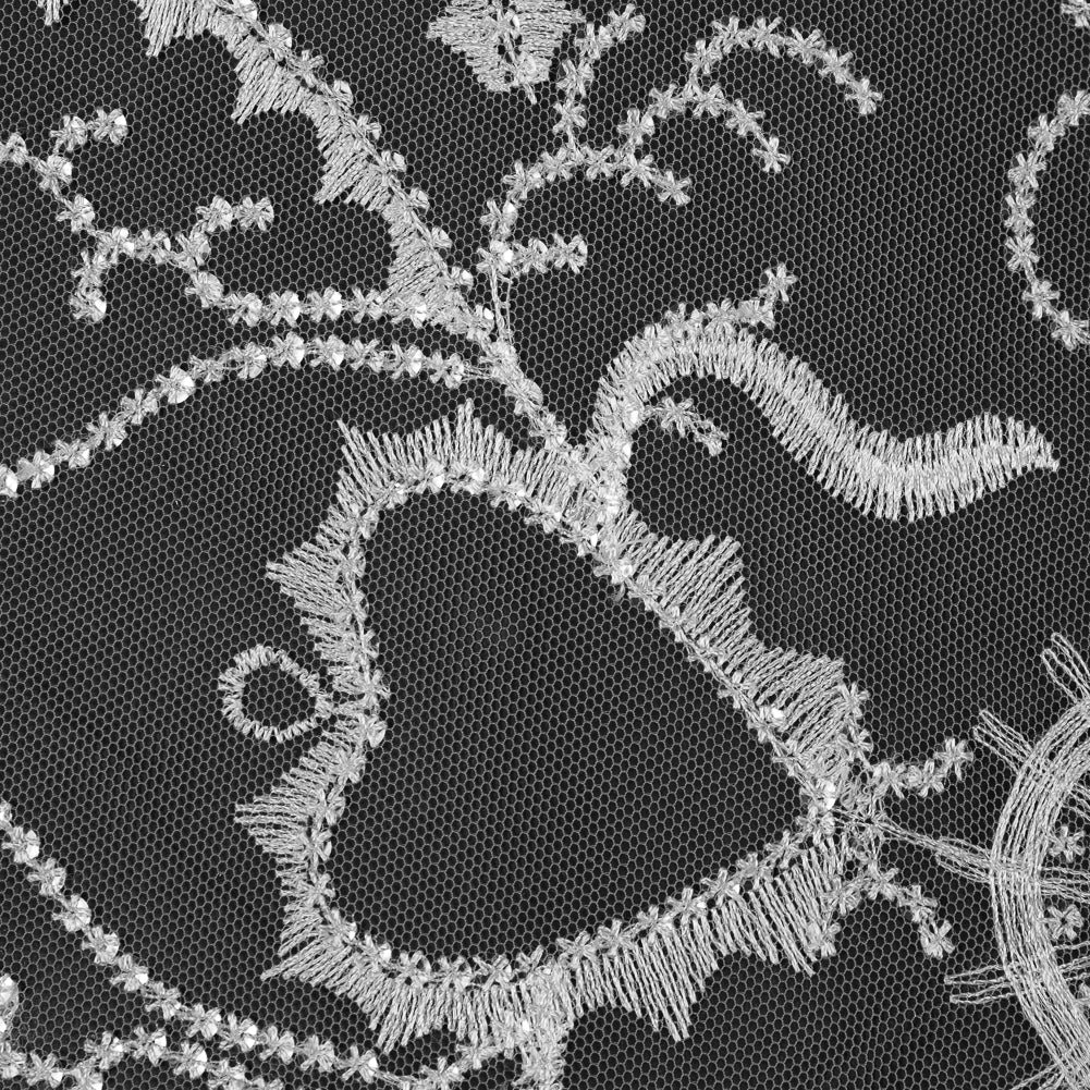Embroidered Tulle with Sequins - White Fancy Swirls - Joann Fabrics