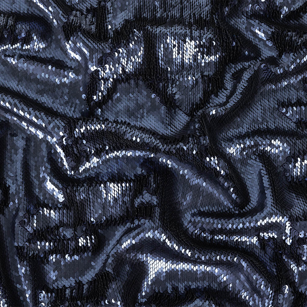 Stretch Rayon Jersey with Two-Tone Paillette Sequins - Slipstream on Navy - Nyla Collection - Joann Fabrics