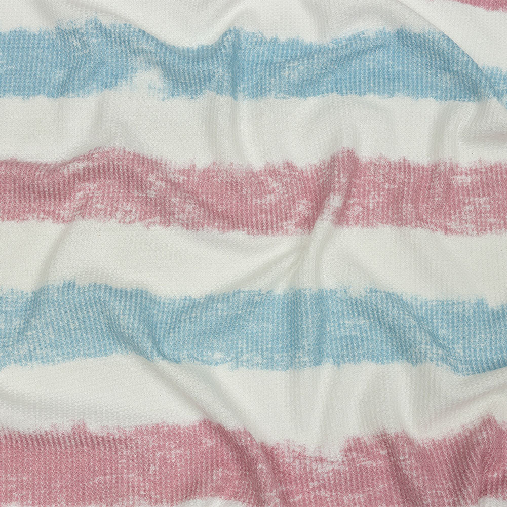 Sky, Rose and White Painterly Stripes Polyester and Rayon Waffle Knit - Joann Fabrics