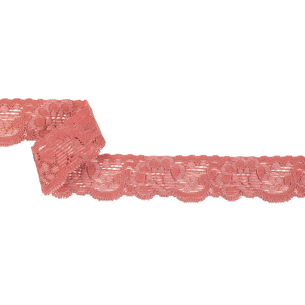 Old Rose Floral Stretch Lace Trim - 1.25