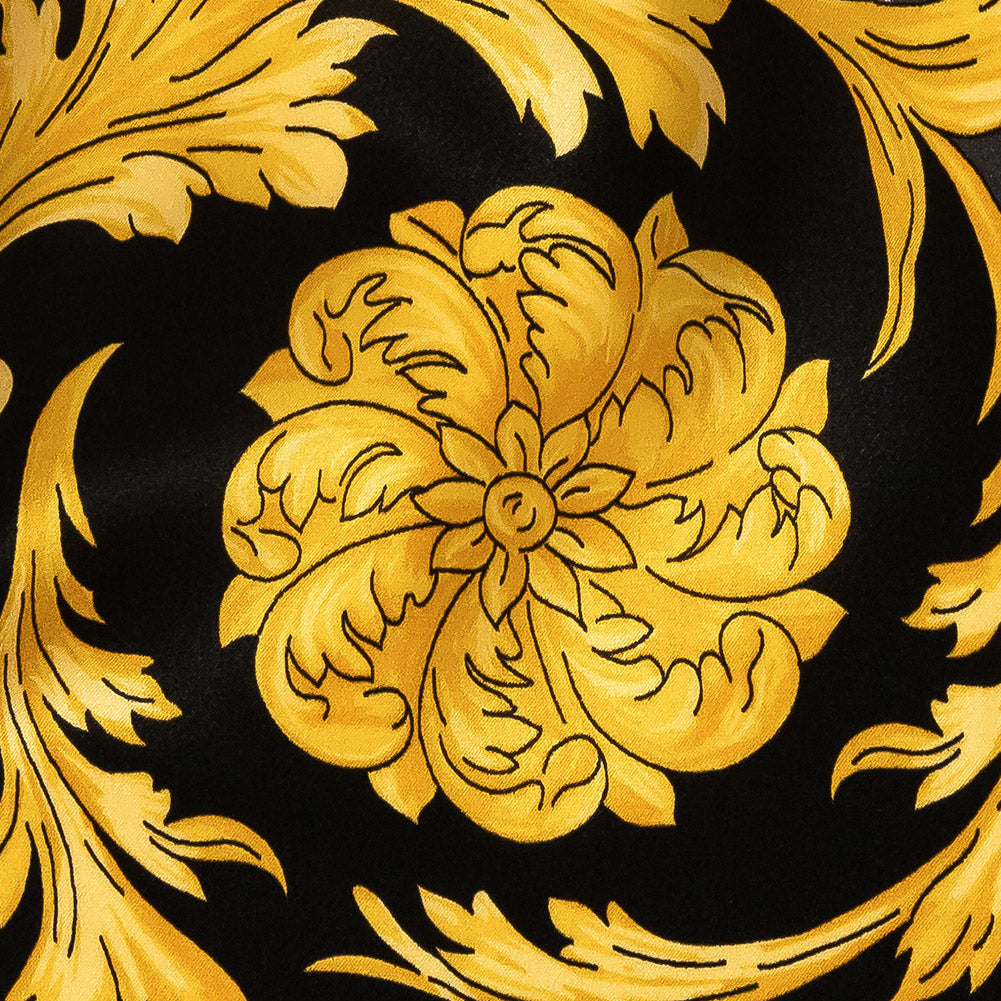Mood Exclusive Italian Black, Gold and Gunmetal Ornate Digitally Printed Silk Charmeuse - Joann Fabrics