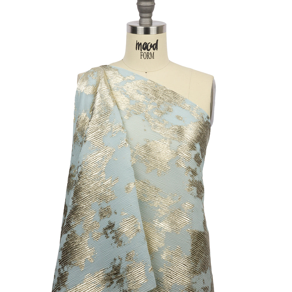 Polyester Chiffon Plisse with Abstract Gold Foiling - Pale Blue - Aralia Collection - Joann Fabrics