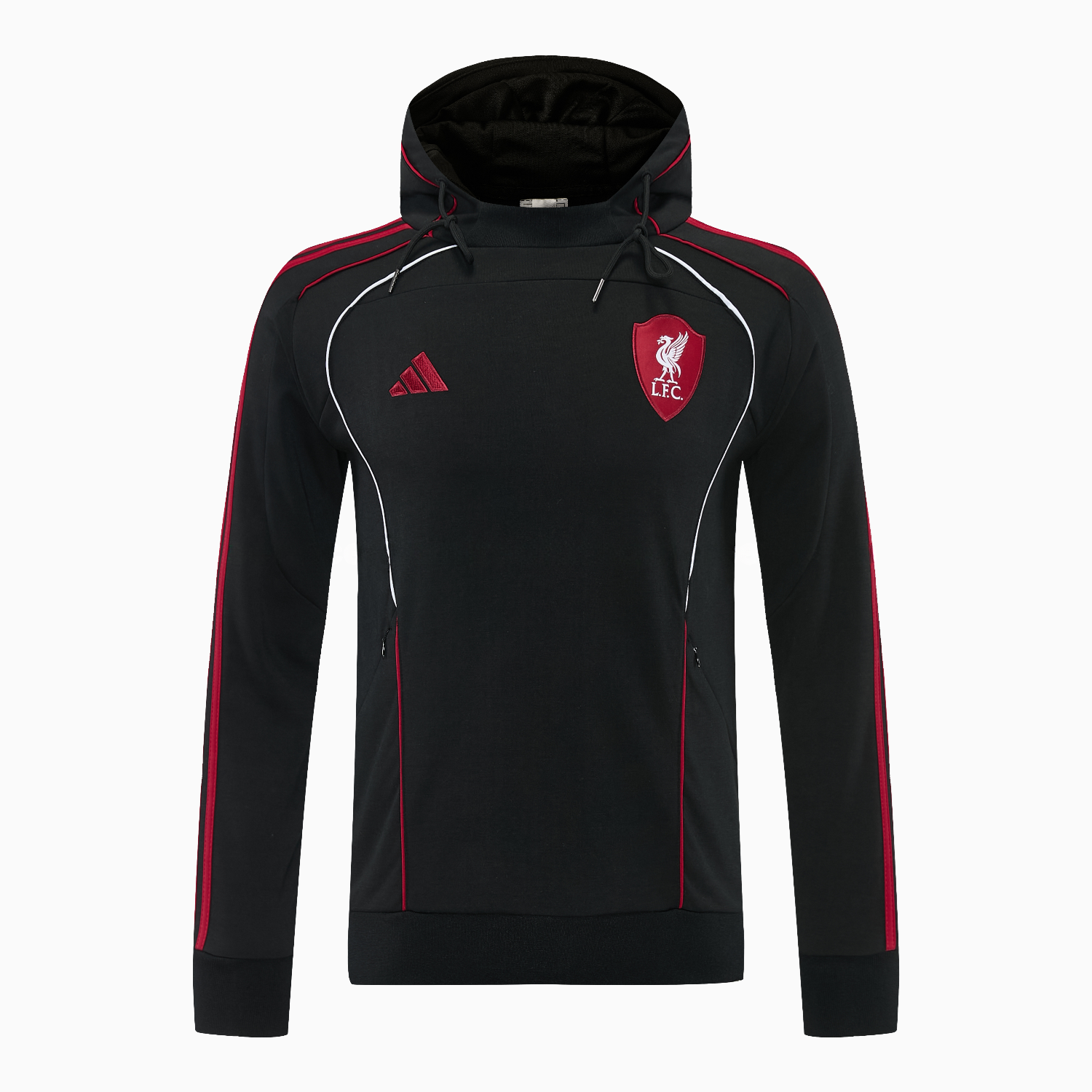 Liver.pool 25-26 Hooded Windbreaker Training Set - Black Top & Black Pants - UnitedFutballJersey