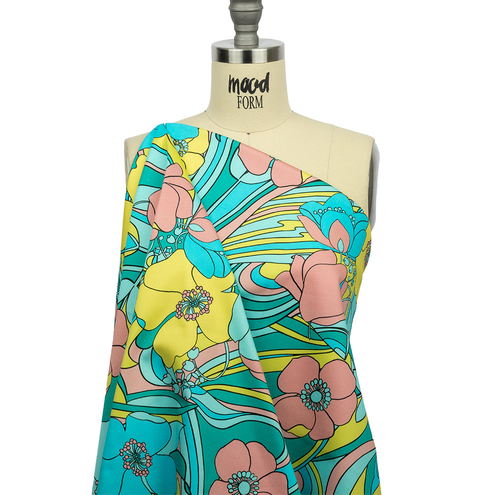 Stretch Cotton Sateen - Blue and Yellow Floral - Garden Groove Print - Mood Exclusive Groove Collection - Joann Fabrics
