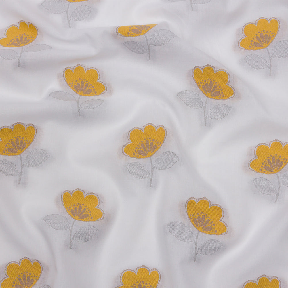 Italian White, Goldenrod and Gray Floral Cotton Jacquard - Joann Fabrics