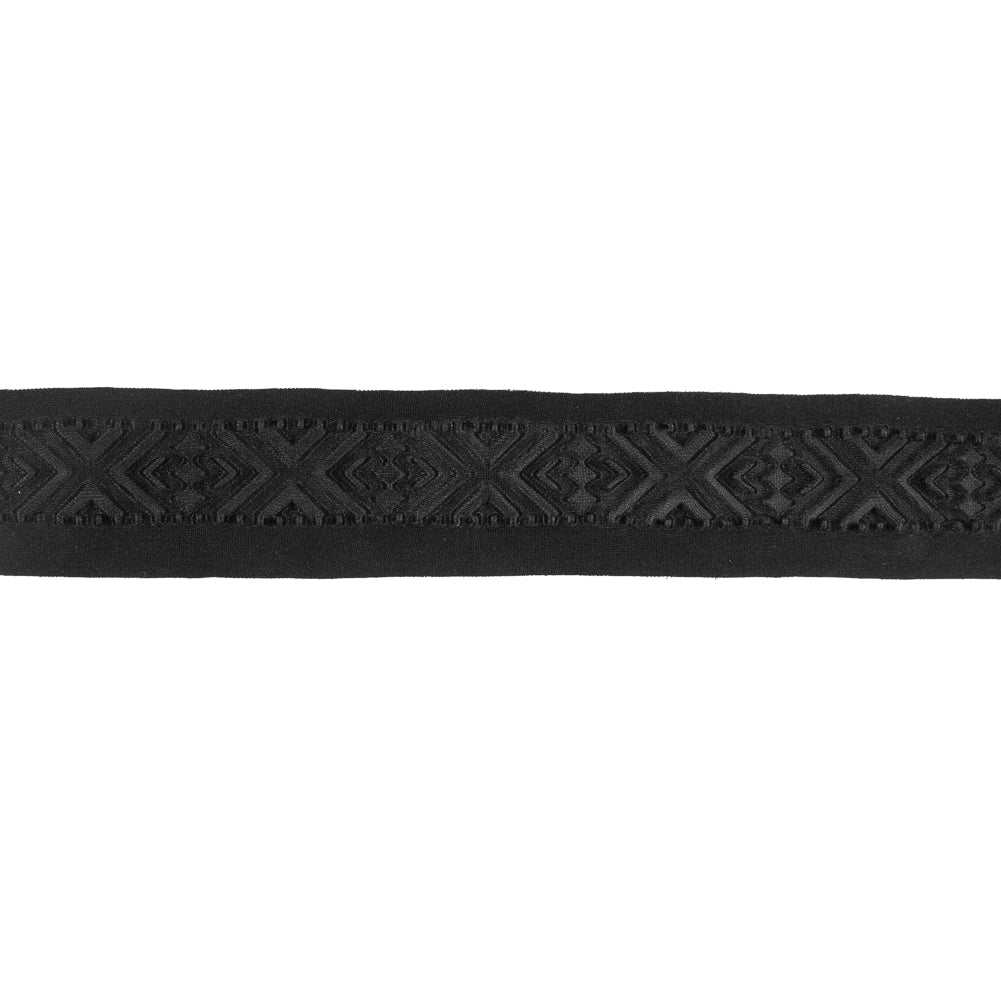 Italian Black Geometric Embossed Double Knit Trim - 1.75