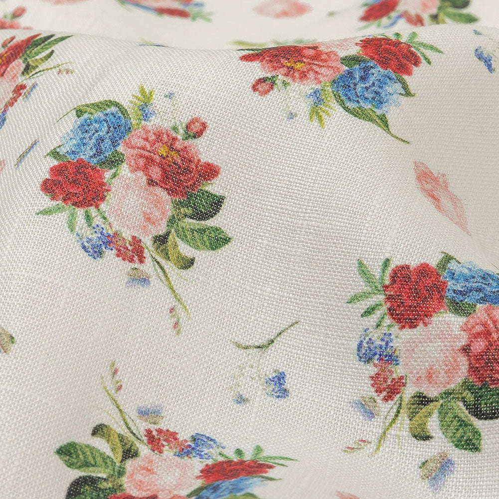 Pink, Blue and White Perfect Posies Medium Weight Linen Woven - Joann Fabrics