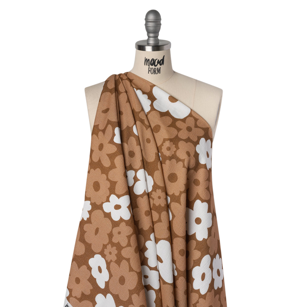 Slubbed Gauzy Cotton Woven - Brown, Tan and White Retro Florals - Mood Exclusive Boogie & Bloom Print - Joann Fabrics