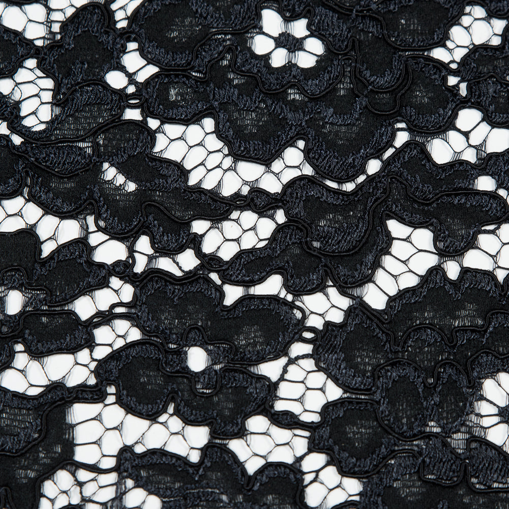 Famous NYC Designer Black Corded Floral Lace with Scalloped Edges - Joann Fabrics