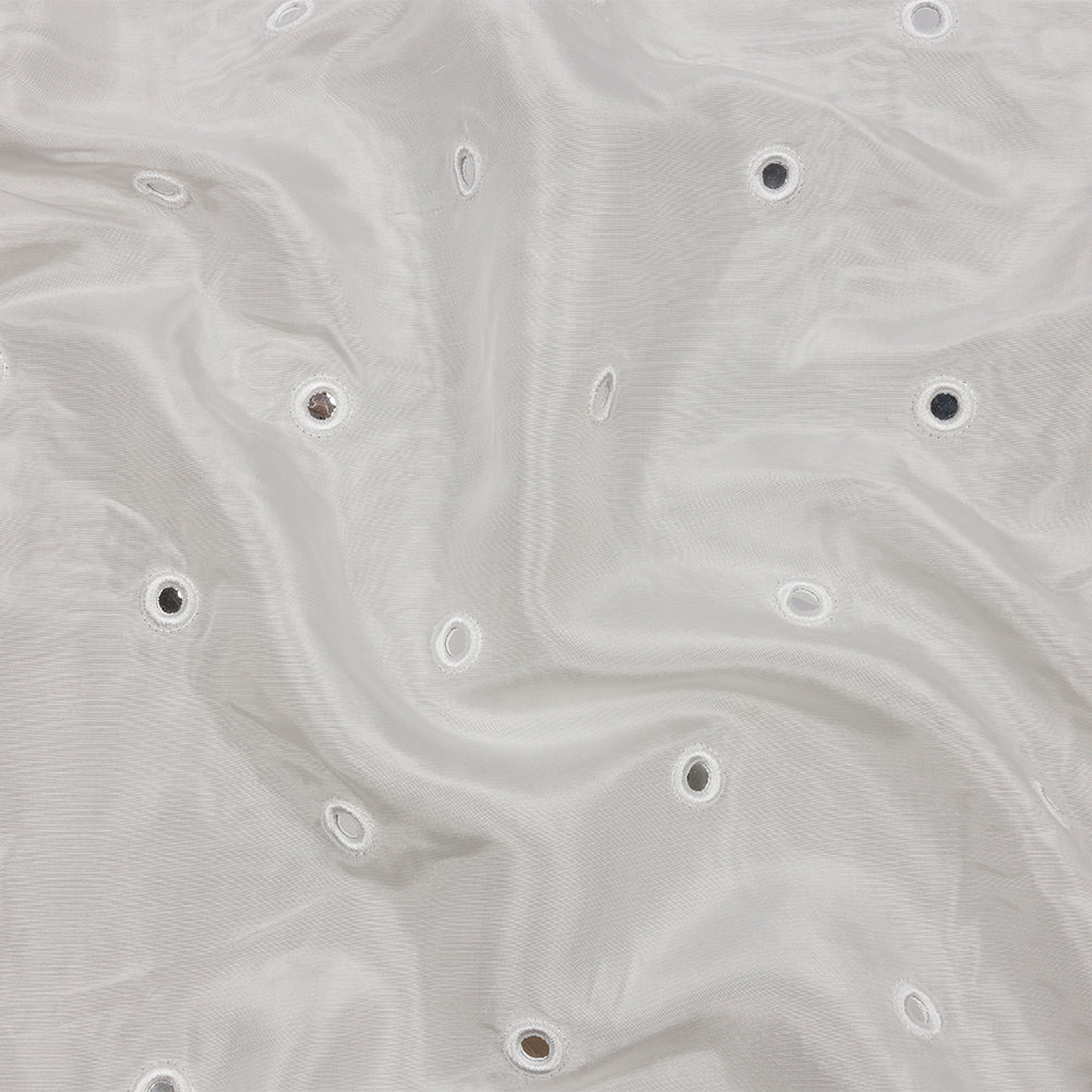 White Silk Taffeta with Embroidered Mirror Polka Dots - Joann Fabrics
