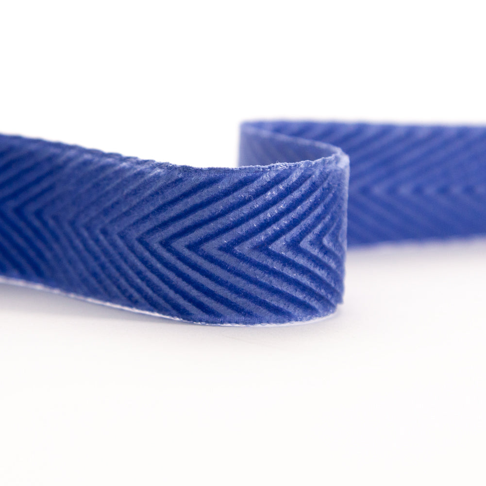Italian Blue Chevron Velvet Ribbon - 0.875
