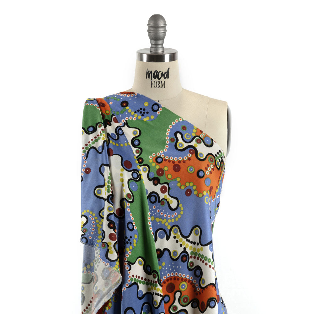 Country Blue, Orange and Sage Amoeba Medley Abstract Silk Jersey - Joann Fabrics