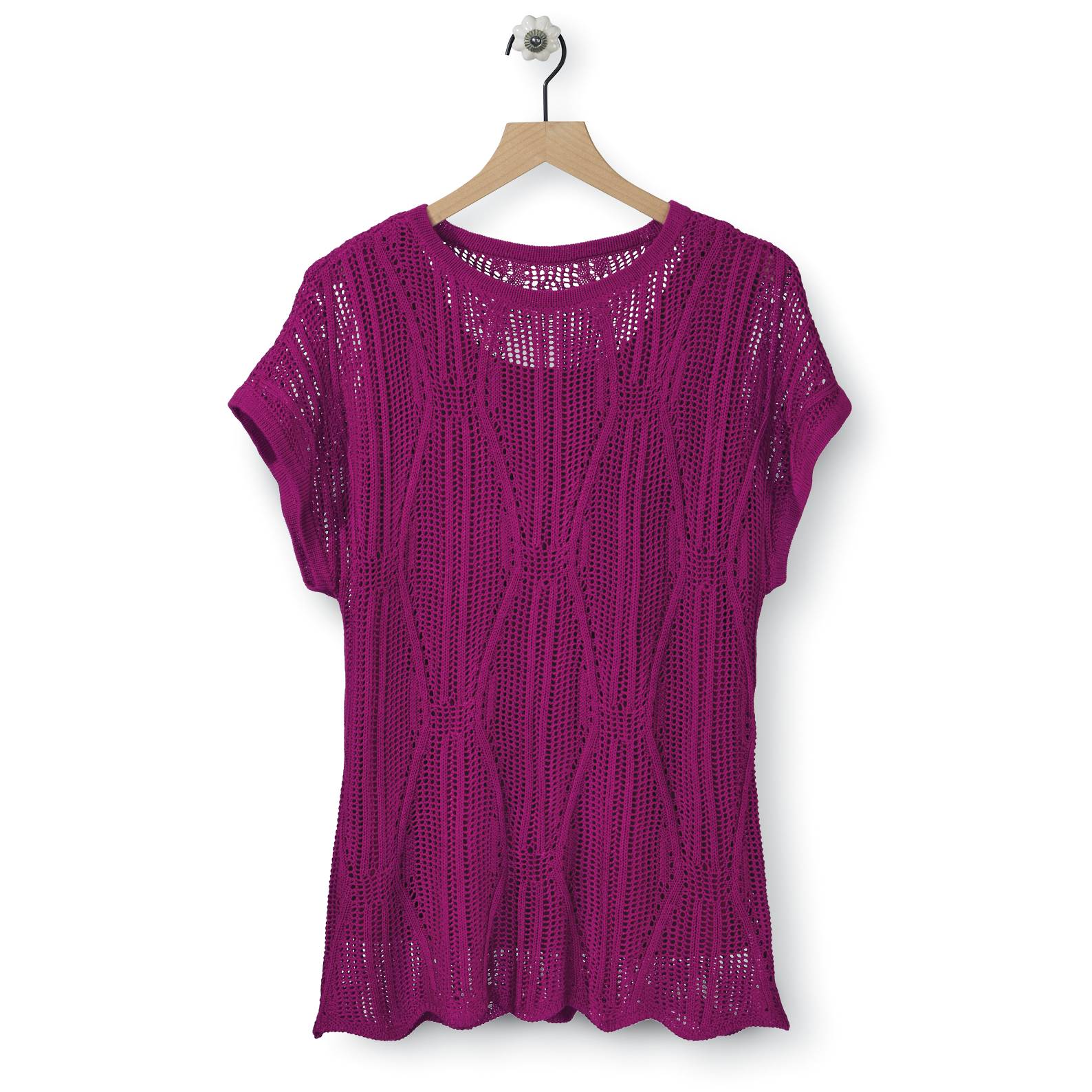 Scallop-Hem Pointelle Sweater, Open Stitch, Dolman Cap Sleeves - Northstyle Catalog