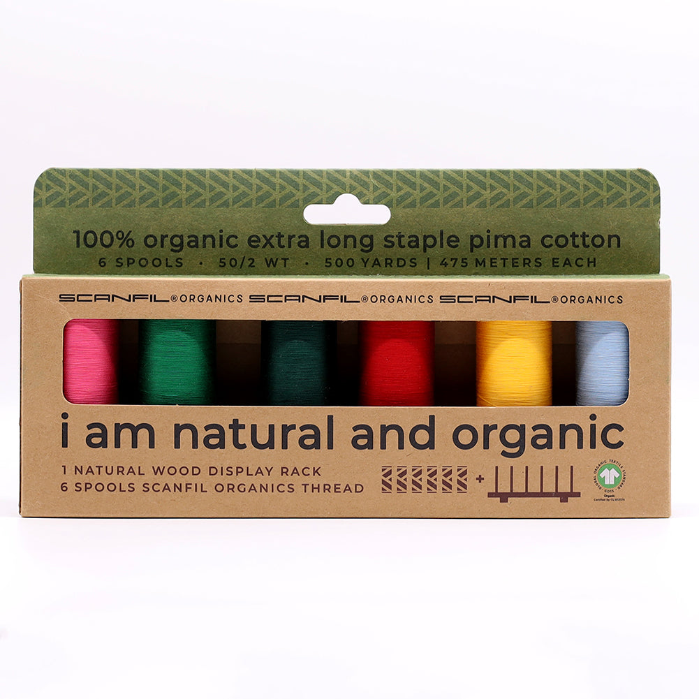 SCANFIL® 50wt Organic Pima Cotton Thread Set - 6ct 500yd Spools & Wood Rack - Trendy Holiday - Joann Fabrics