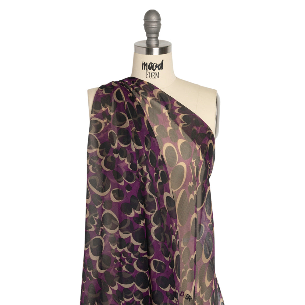 Purple, Black and Beige Webs and Dots Crinkled Silk Chiffon - Joann Fabrics