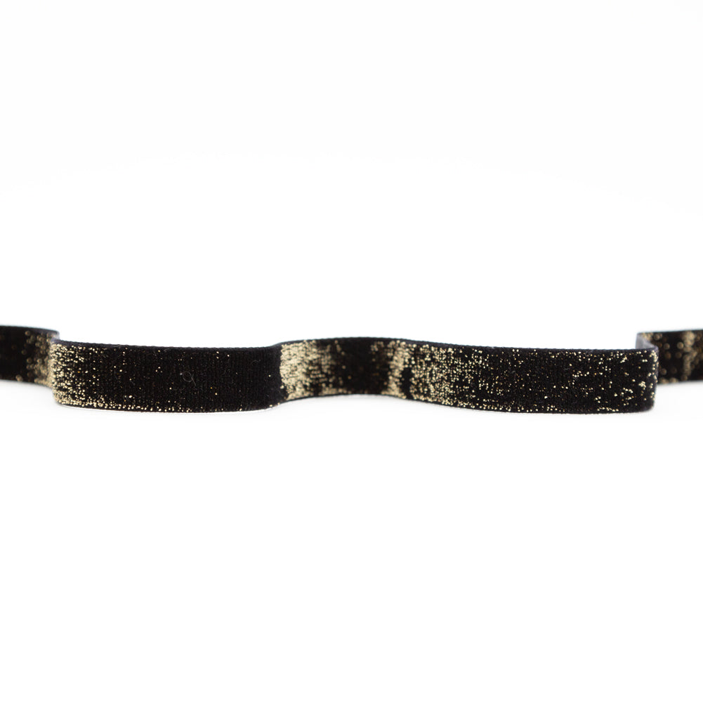 Italian Black and Gold Glitter Velvet Ribbon - 0.625