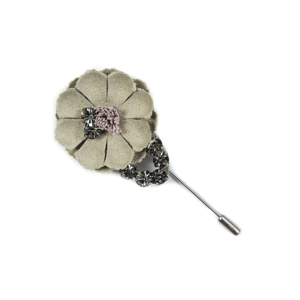 Italian Green Flower Brooch with Rhinestones - 3.75