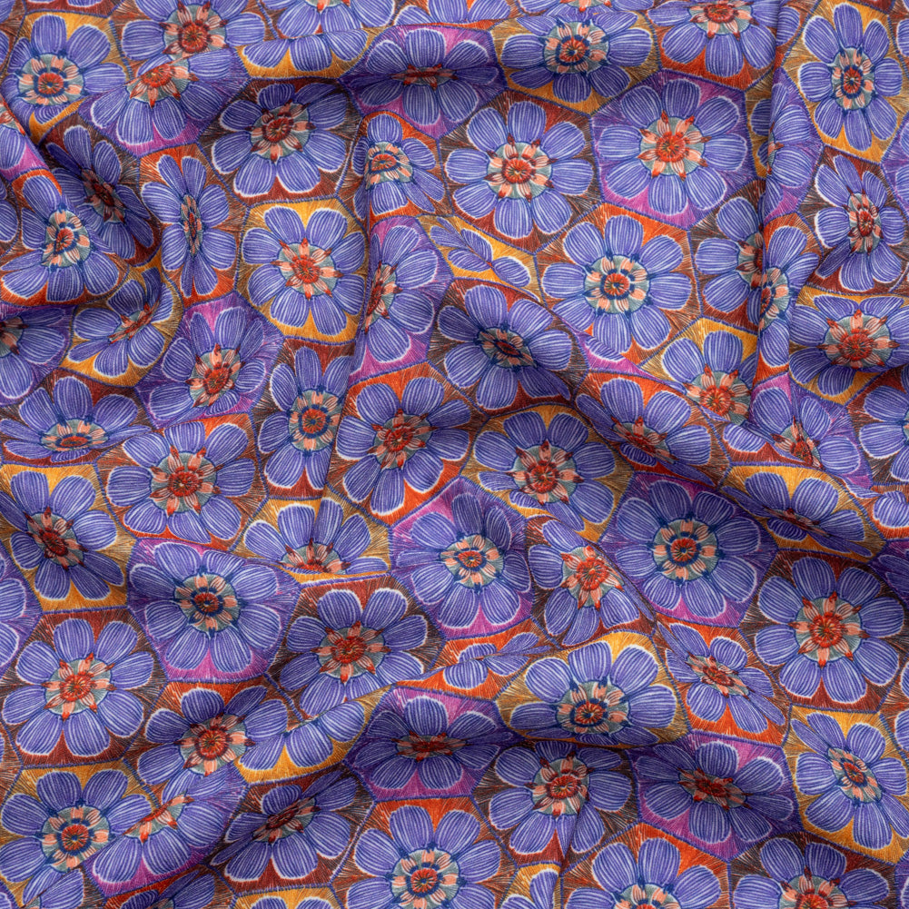 Luxe Polyester Crepe - Purple Honeycomb Florals - Mood Exclusive Bloom Honey Bloom Print - Joann Fabrics