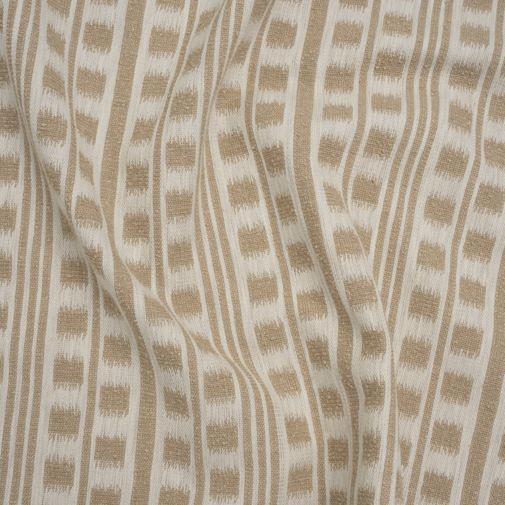 Polyester and Cotton Home Decor Jacquard - Natural Ikat Squares in Stripes - British Imported - Joann Fabrics