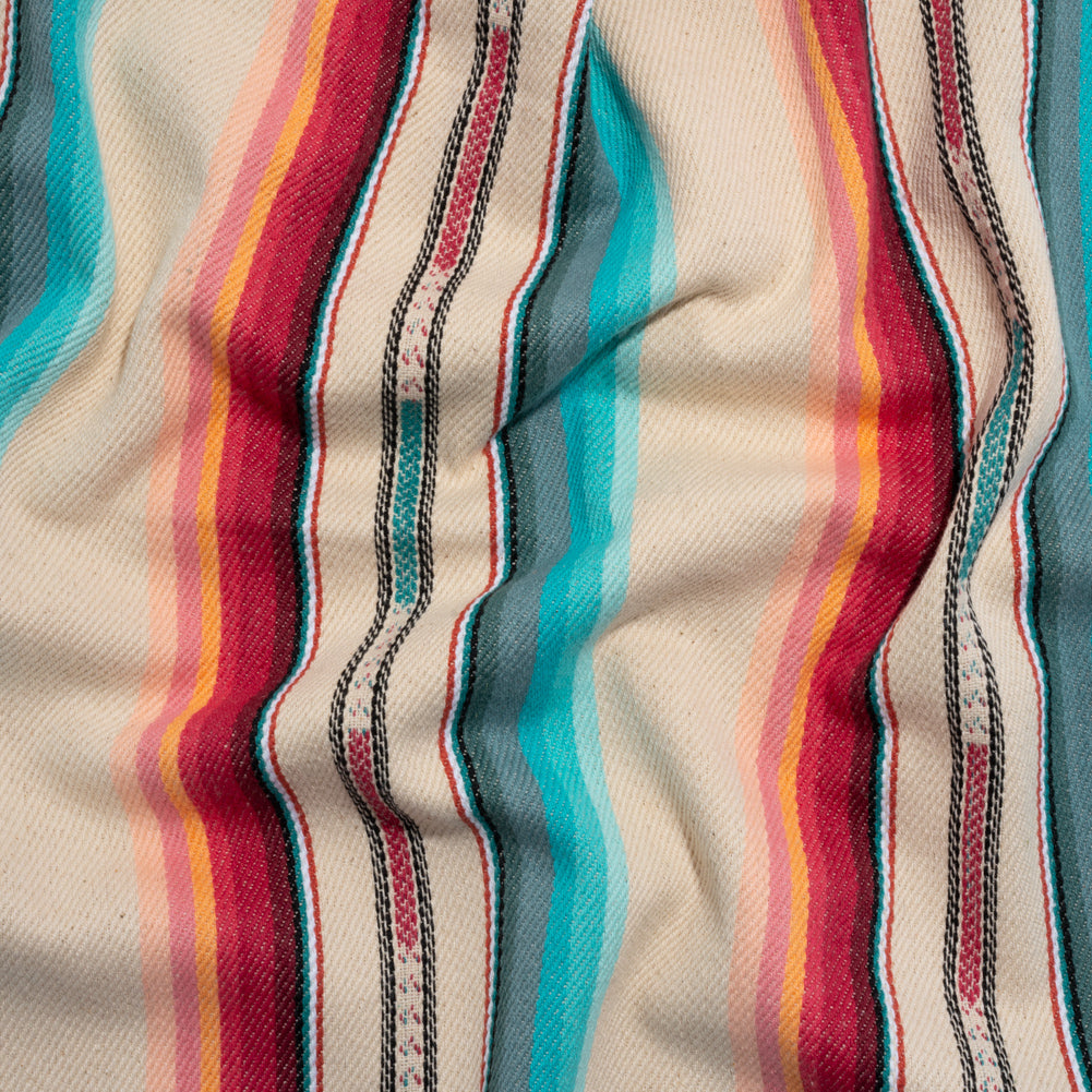 Arizona Cream, Pink and Turquoise Striped Cotton Twill - Joann Fabrics
