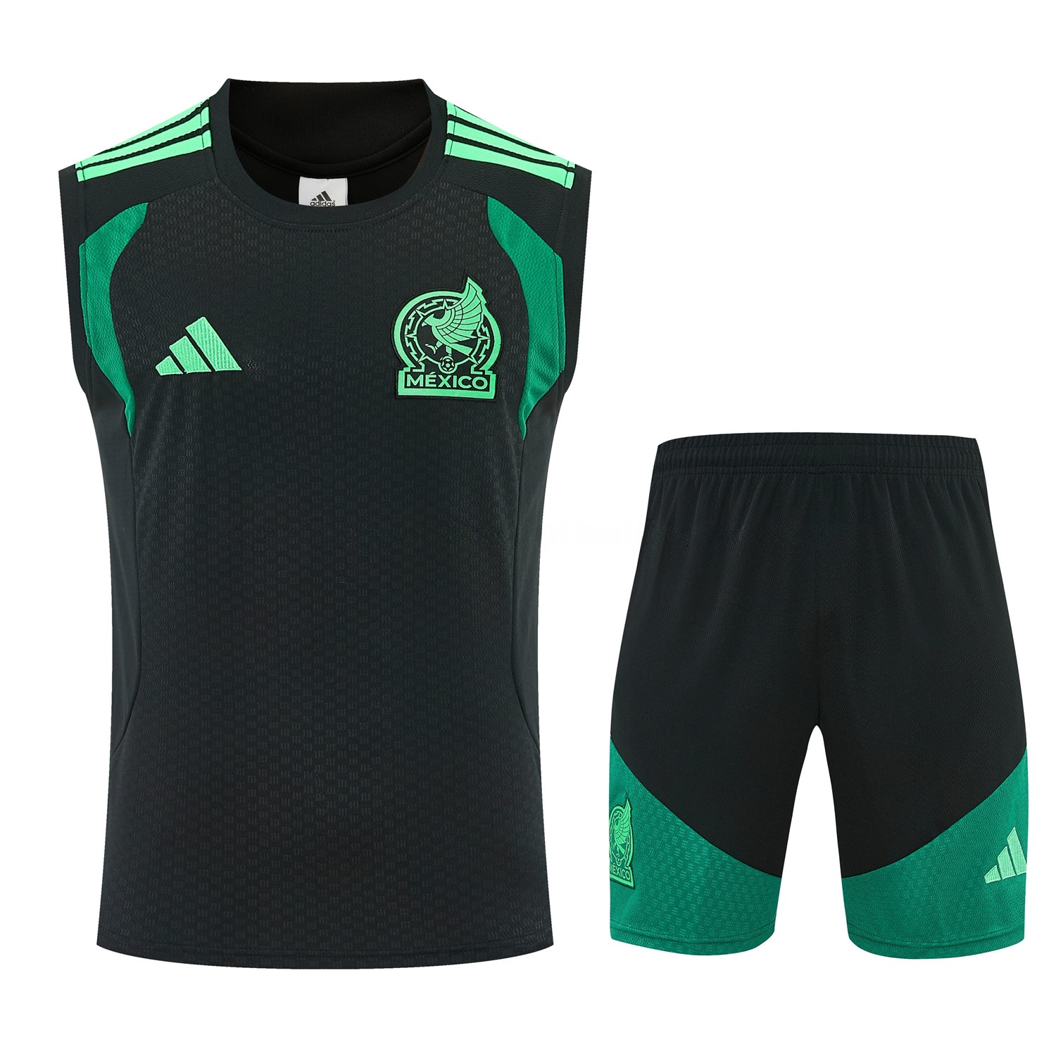 Mexico 2026 Vest Training Set - Black With Green Vest and Shorts - UnitedFutballJersey