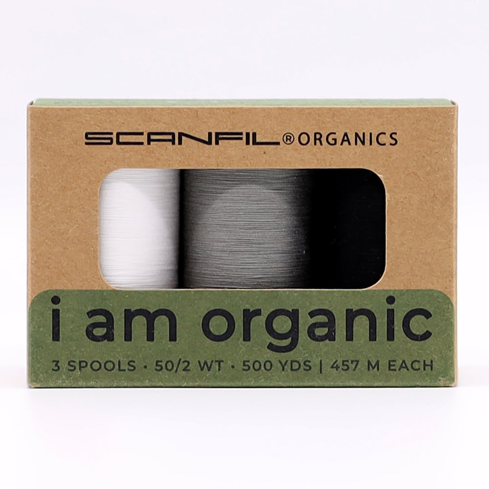 SCANFIL® 50wt Organic Pima Cotton Thread Trio Set - 3ct 500yd Spools - Achromatics - Joann Fabrics