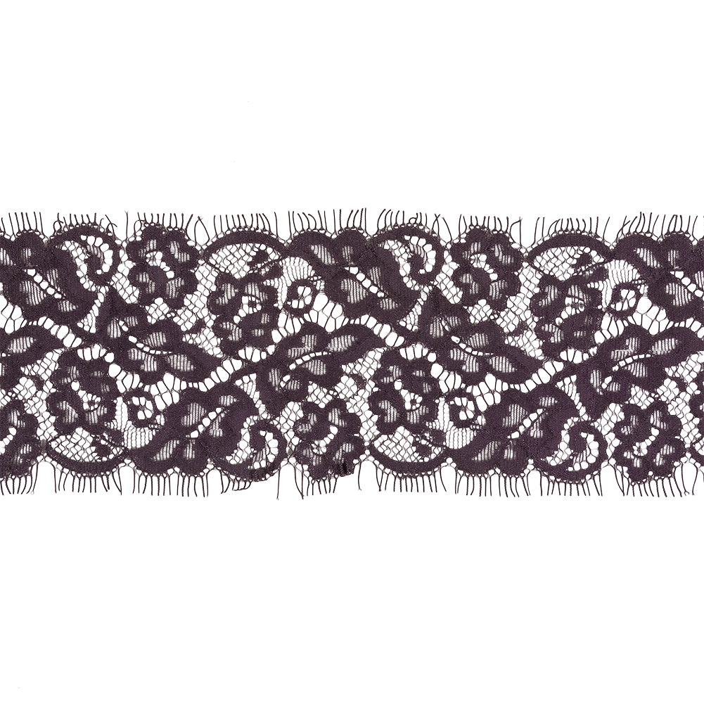 Plum Perfect Flowers and Leaves Lace Trim with Eyelash Fringe - 3.25