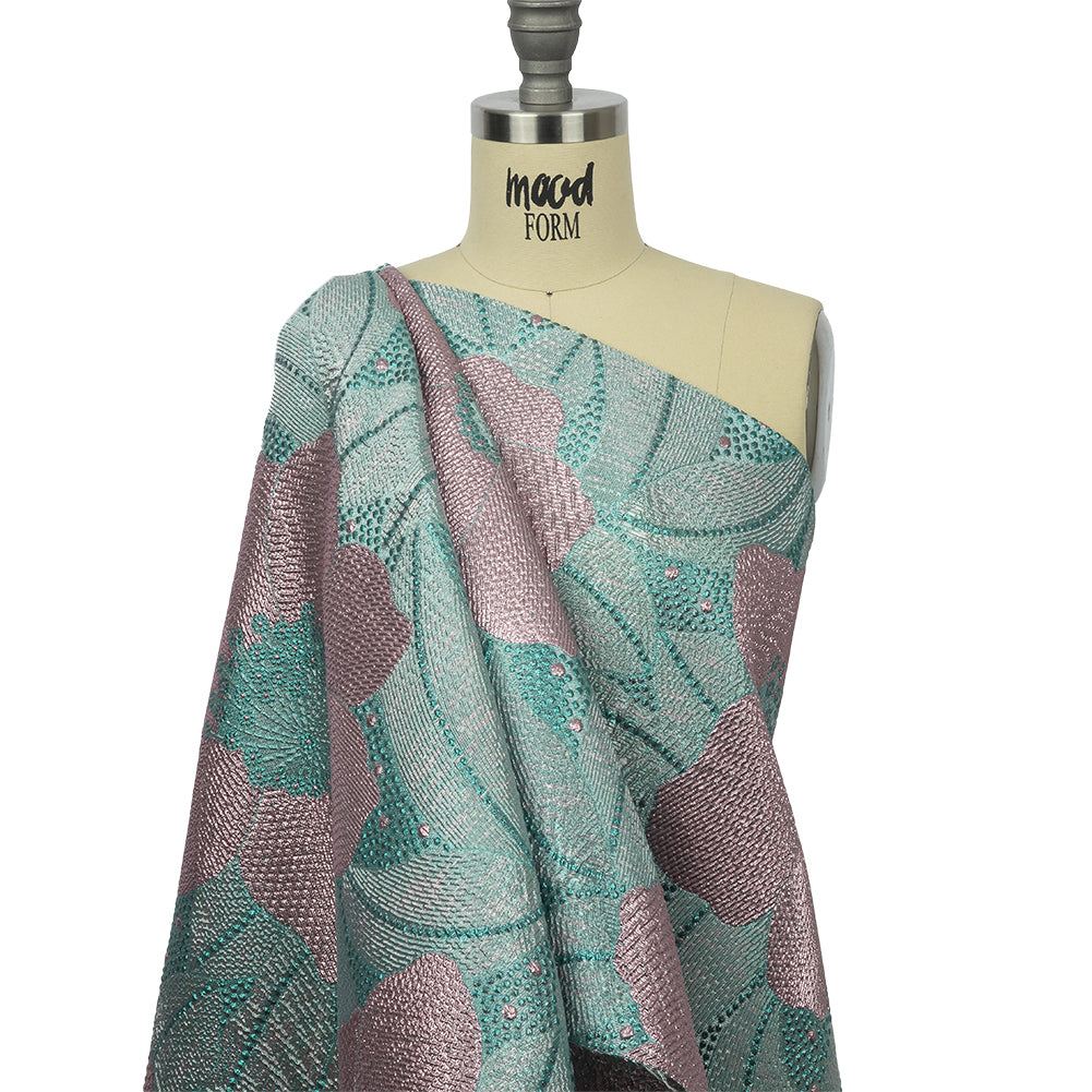 Metallic Teal and Lilac Tropical Flowers Luxury Brocade - Joann Fabrics