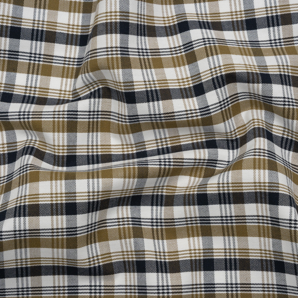 Cotton Oxford Shirting - Khaki, Navy and White Plaid - Deadstock - Joann Fabrics