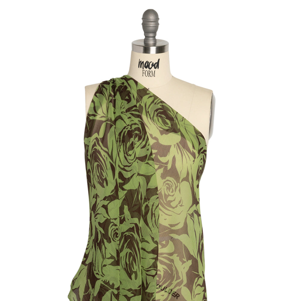 Green and Brown Rose Garden Crinkled Silk Chiffon - Joann Fabrics