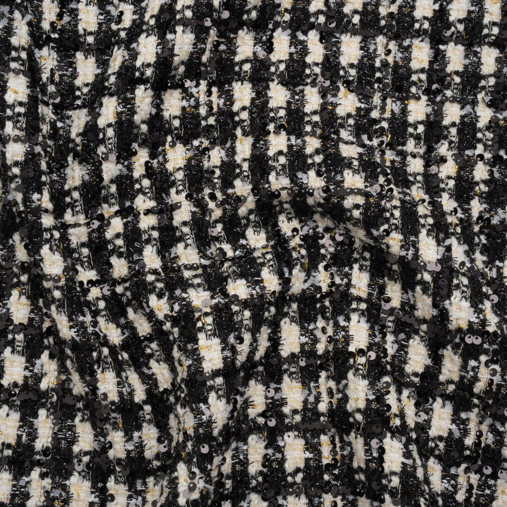Sequined Polyester Blend Tweed - Black and White Plaid with Gold Accents - Joann Fabrics