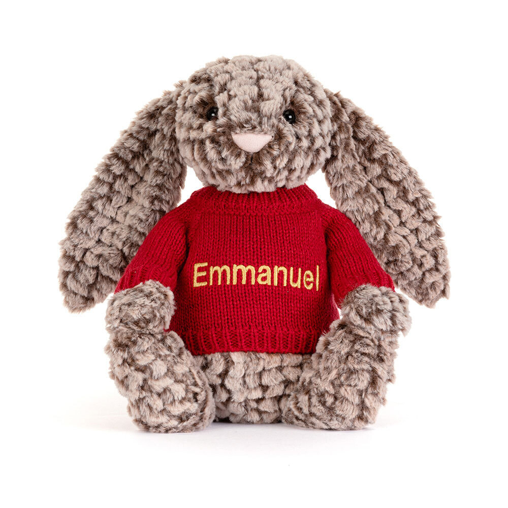 Bashful Luxe Bunny Pine with Personalized Red Jumper