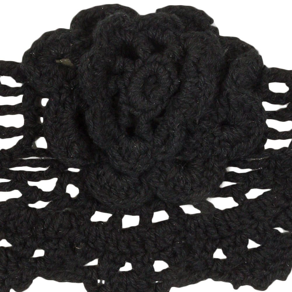 Black 3D Flowers Scalloped Crochet Lace Trim - 3.25