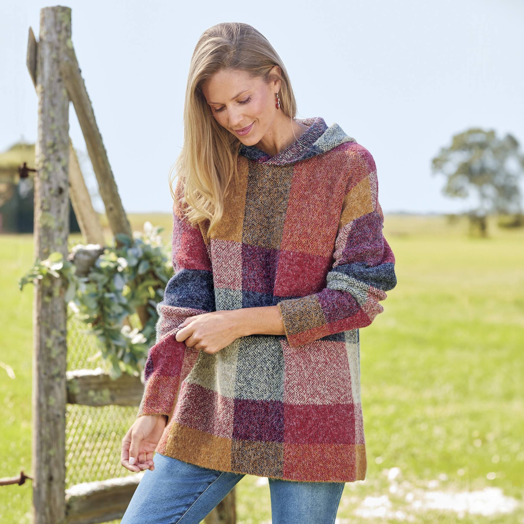 Plaid Hooded Sweater, Double-Knit, Dropped Shoulders - Northstyle Catalog