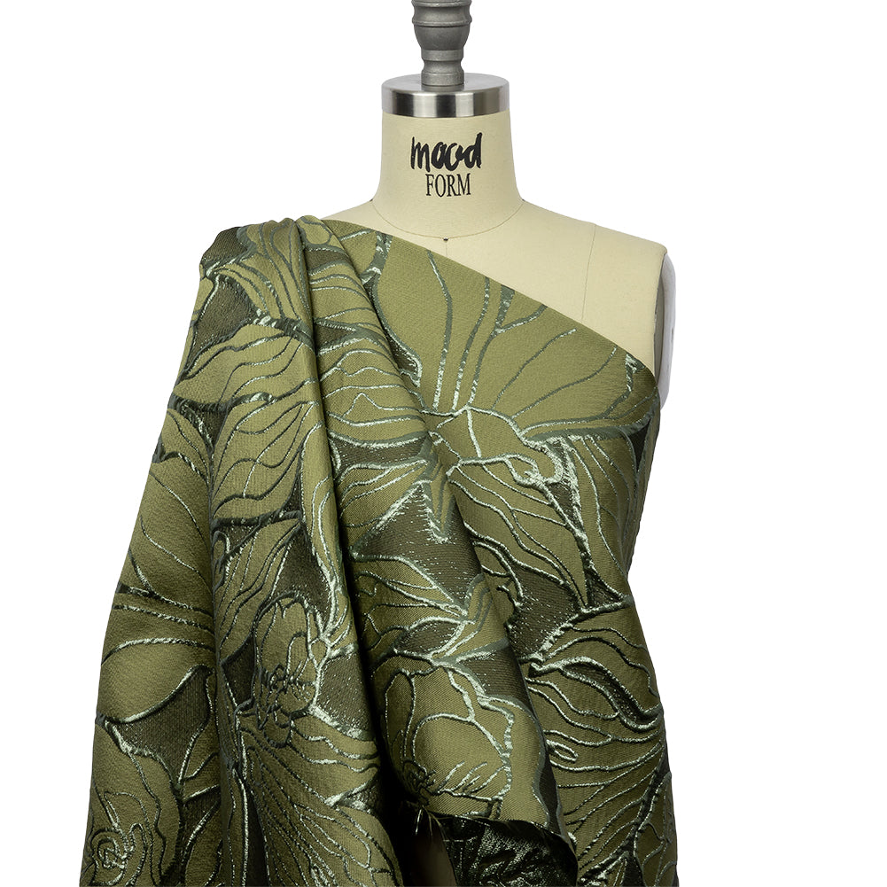 Metallic Olive and Moss Outlined Florals Luxury Brocade - Joann Fabrics