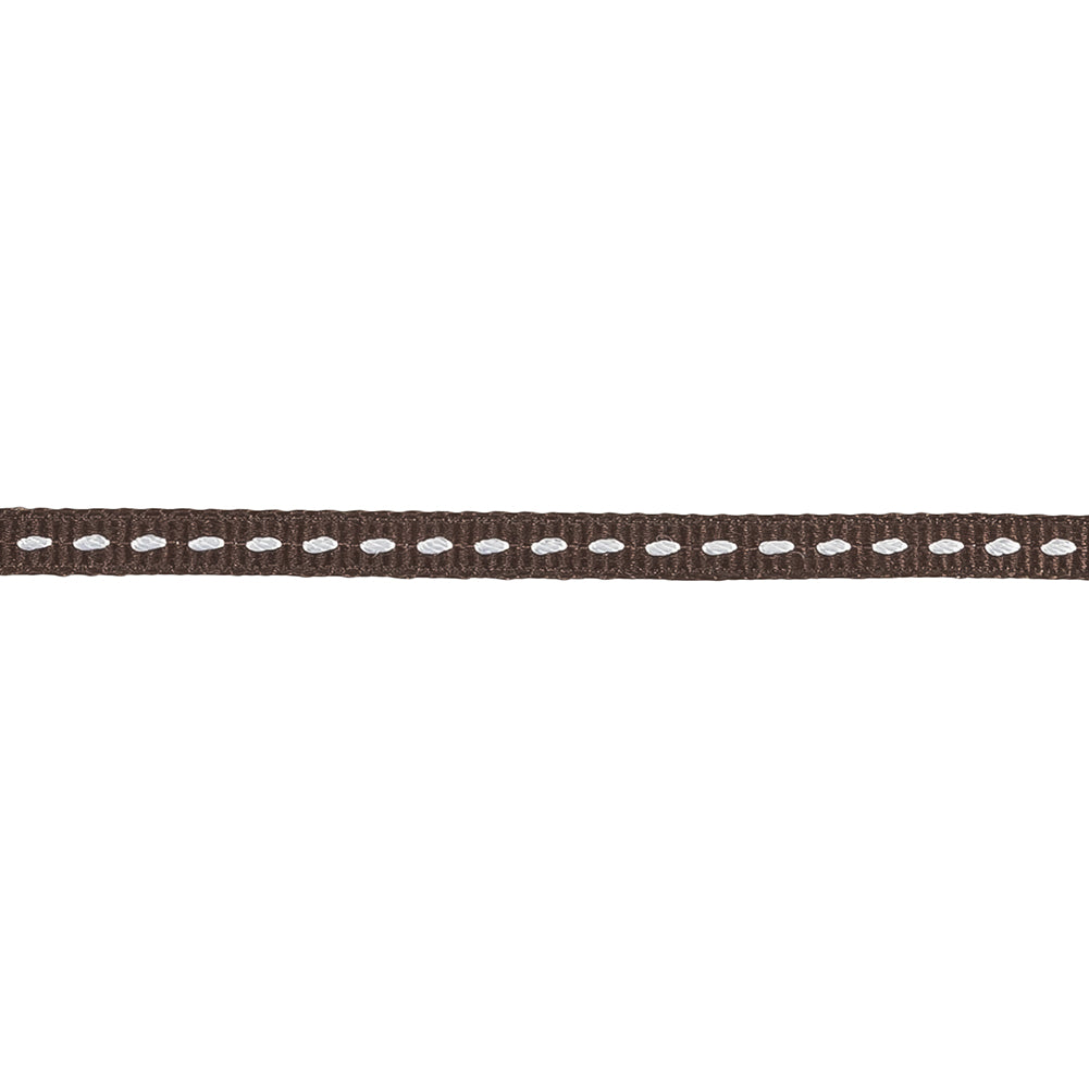 Brown Grosgrain Ribbon with Lucent White Stitching - 0.25