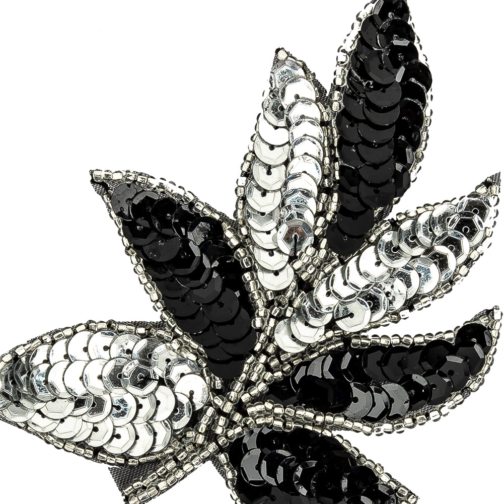 Vintage Black and Silver Sequins and Silver-lined Beaded Leaf Applique - 4