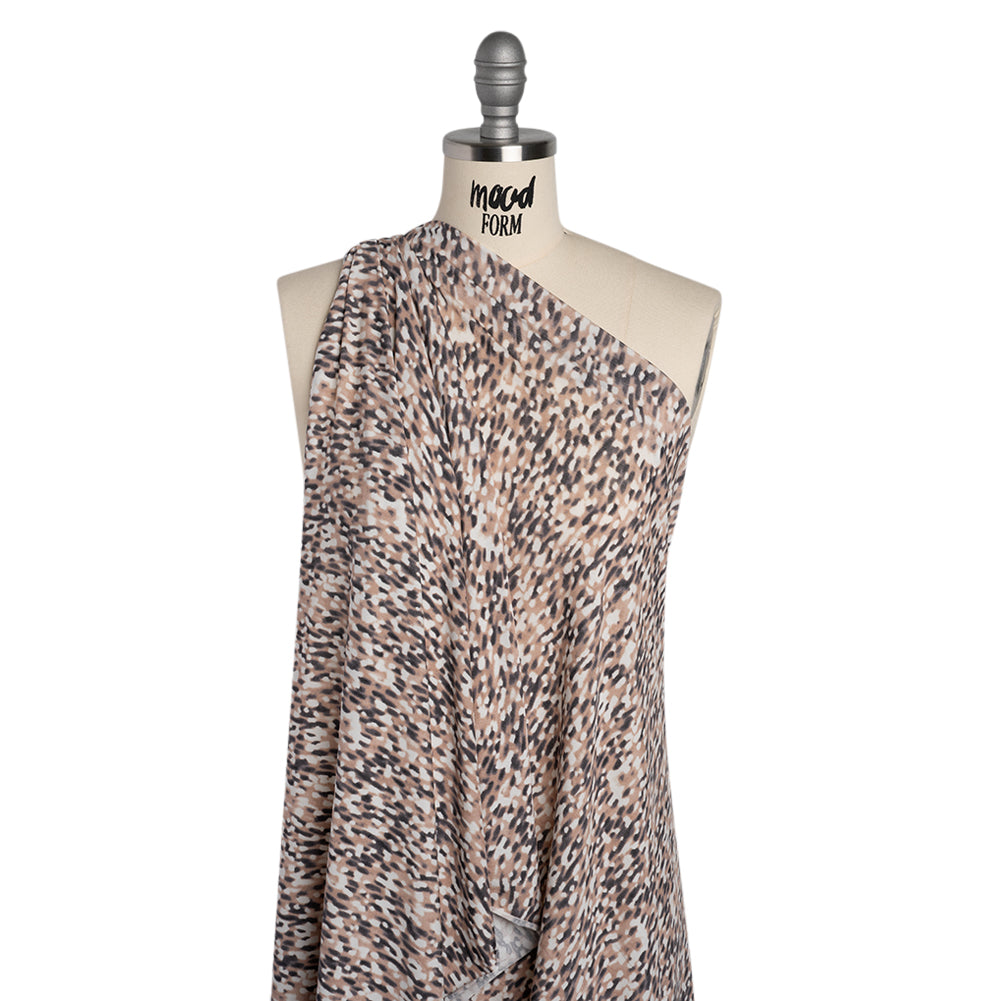 Stretch Modal Jersey Print - Taupe, Black and White Blurred Animal Spots - Deadstock - Joann Fabrics