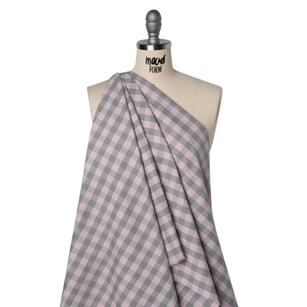 Cotton Oxford Shirting - Pale Pink and Gray Checks - Deadstock - Joann Fabrics