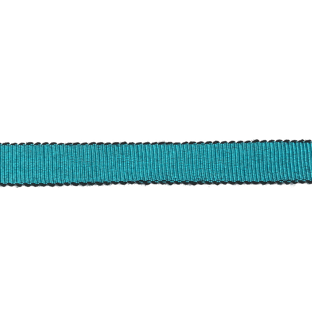 Cerulean Blue and Black Shiny Petersham Grosgrain Ribbon - 0.375