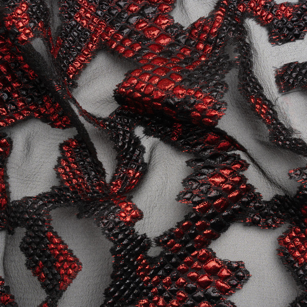 Metallic Red and Black Snakeskin Sprawl Burnout Luxury Brocade - Joann Fabrics