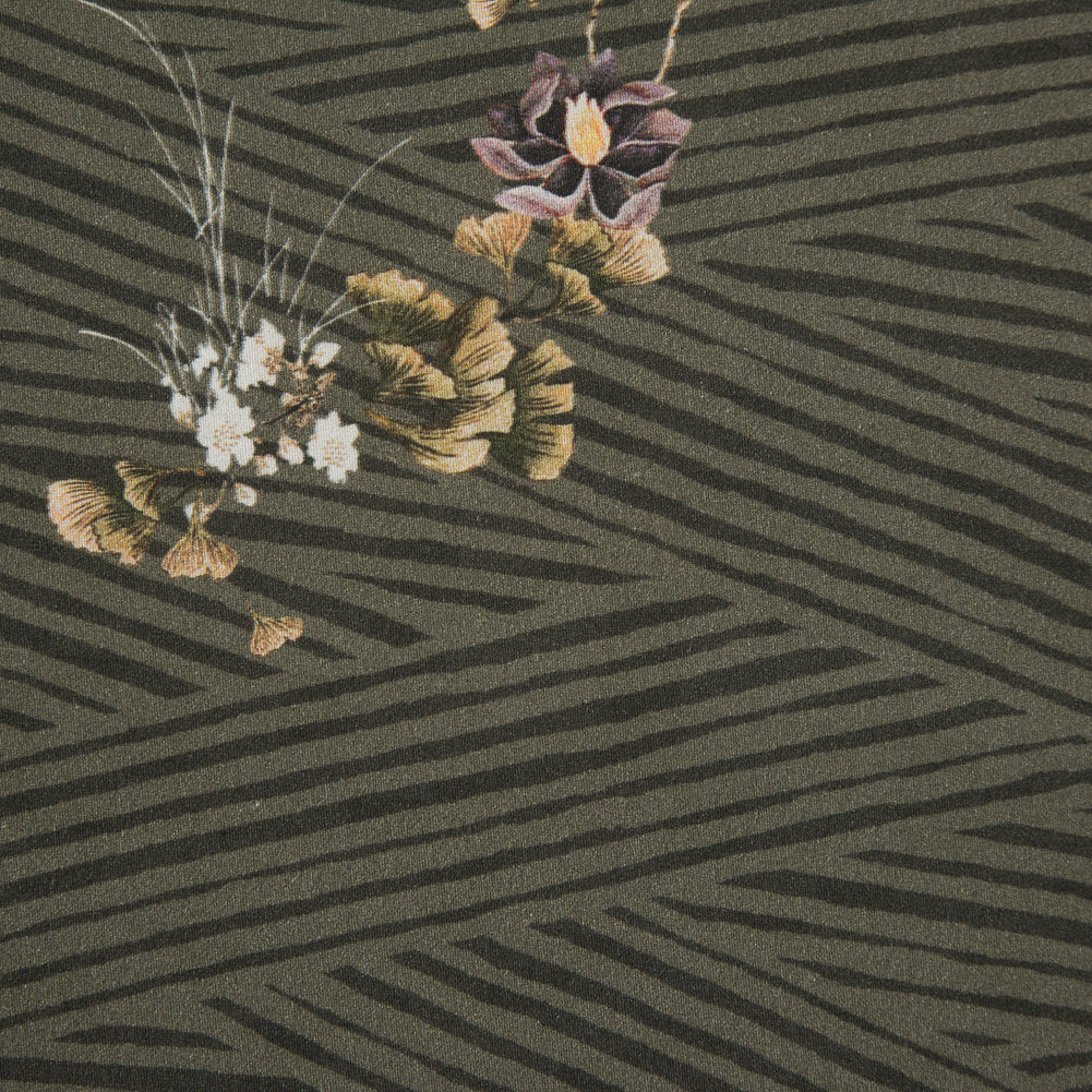 Stretch Cotton Sateen - Olive Zig Zag Stripes and Florals - Cultivation of Gratification Print - Mood Exclusive Avenable Collection - Joann Fabrics