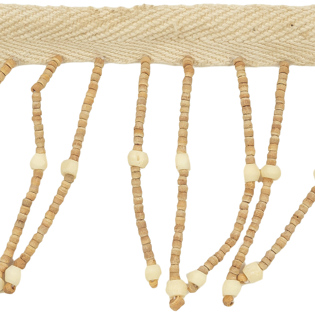 Vintage Natural and Tan Wood Beaded Fringe Trim - 2.75